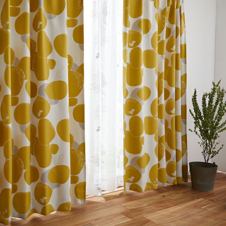 Blackout curtain 200cm length 1 piece (rock pattern/yellow) A1010 <order item>