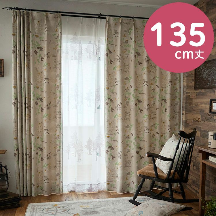 1 piece of blackout curtain 135cm length (Map of Moominvalley/Ivory) A1020 <Order item>