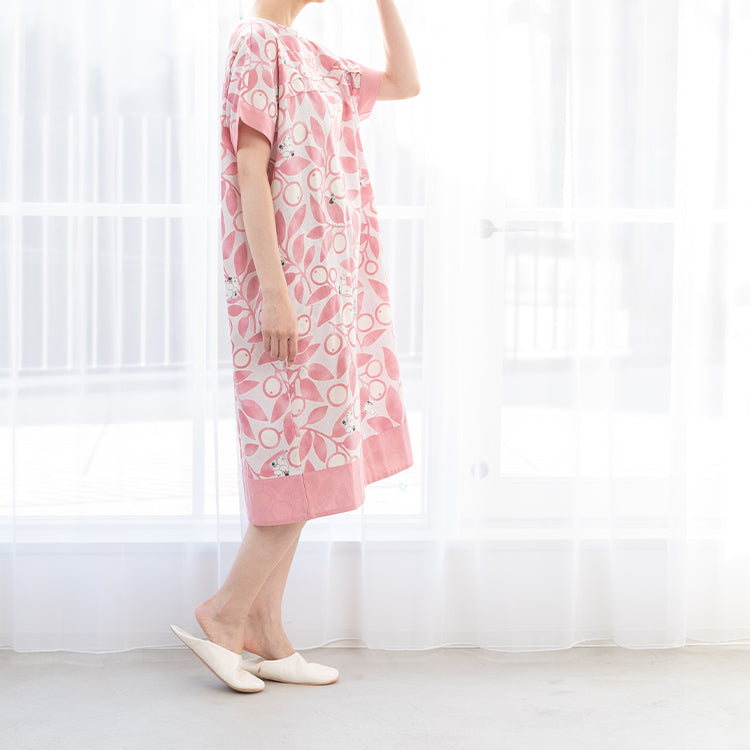 クレーププリントワンピース M（リーフ/ピンク）MOR103-42111▲SALE