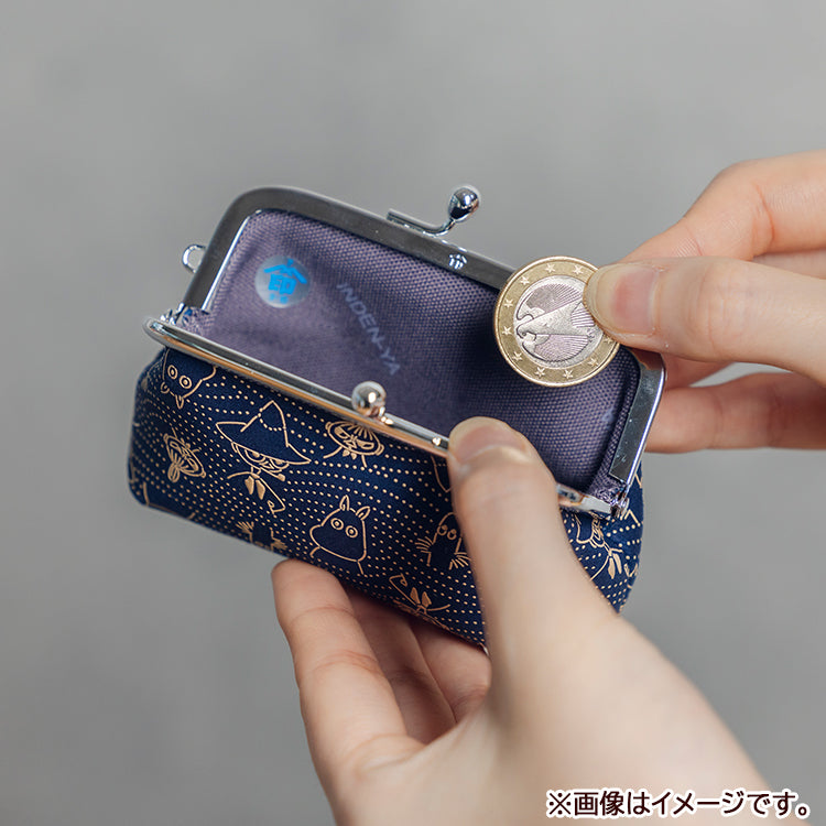 印傳屋コラボ がま口小銭入れ 波柄（紺地白漆）【公式限定】