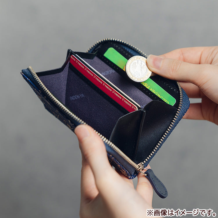 印傳屋コラボ 小銭入れ 波柄（紺地白漆）【公式限定】