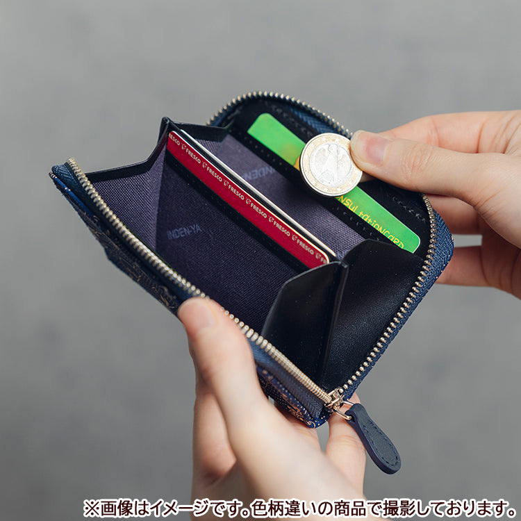 印傳屋コラボ 小銭入れ 波柄（茶地白漆）【公式限定】