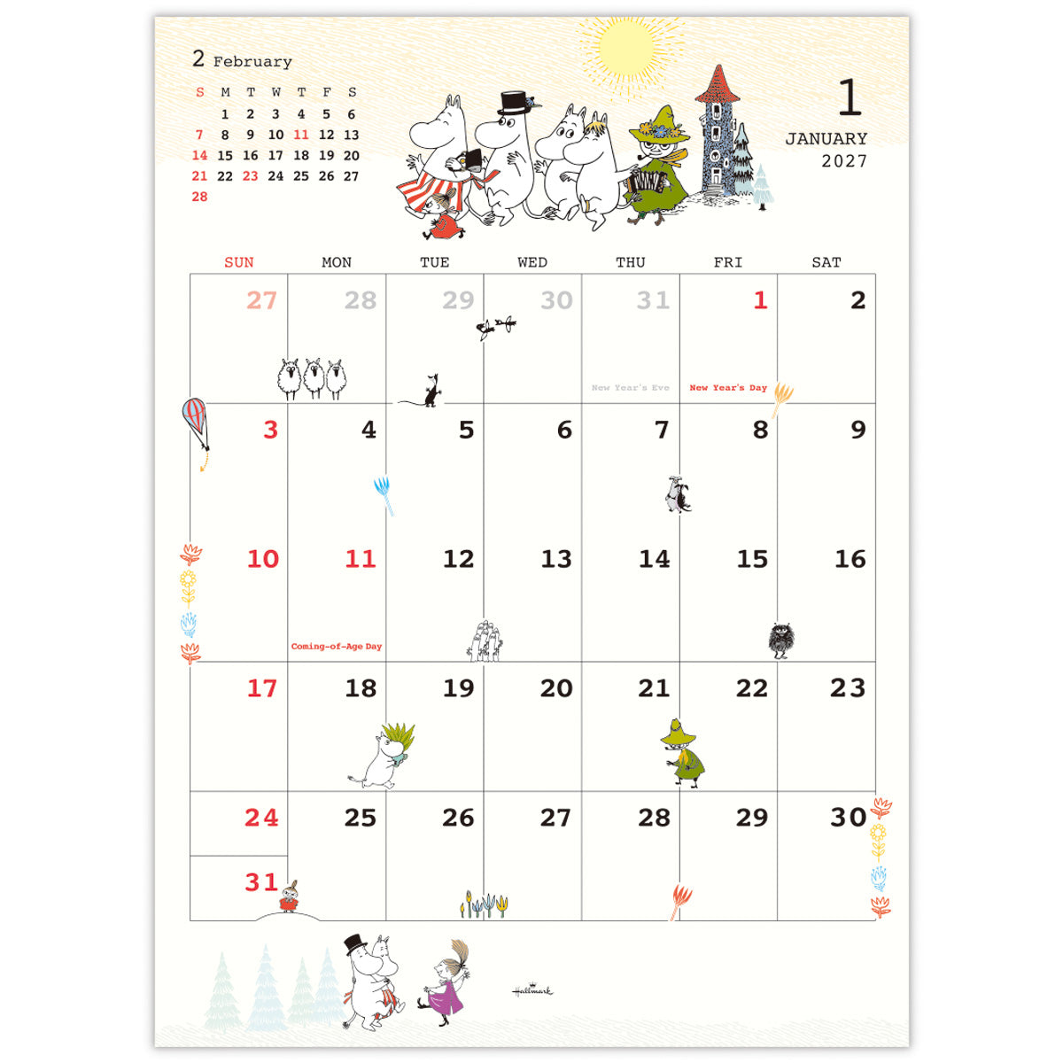 二つ折り壁掛けカレンダー大（リトルミイ）853259【2027年1月始まり】