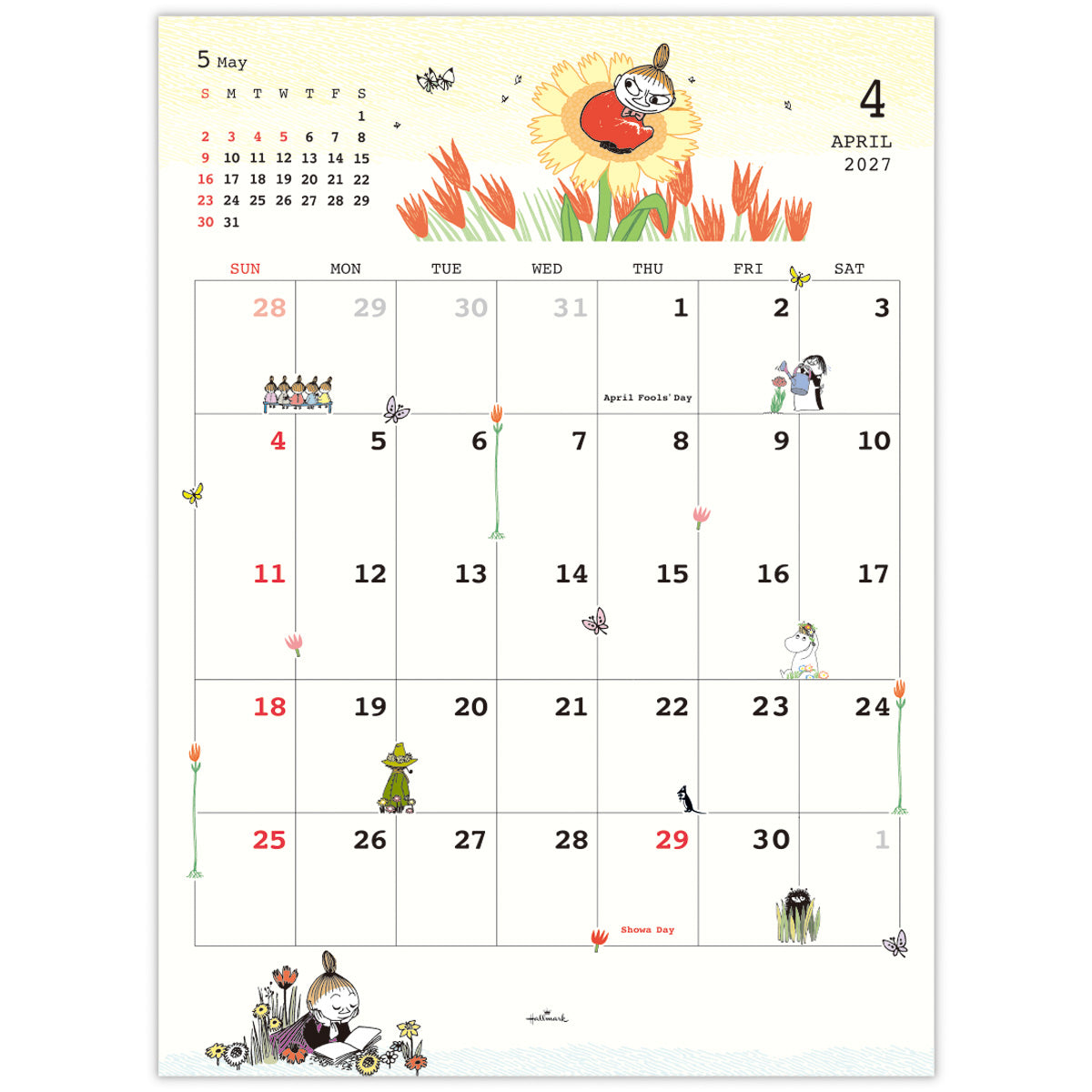 二つ折り壁掛けカレンダー大（リトルミイ）853259【2027年1月始まり】